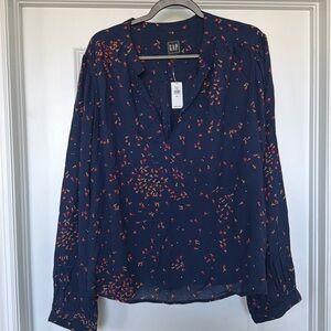 Gap Navy Floral Blouse XXL * NWT*